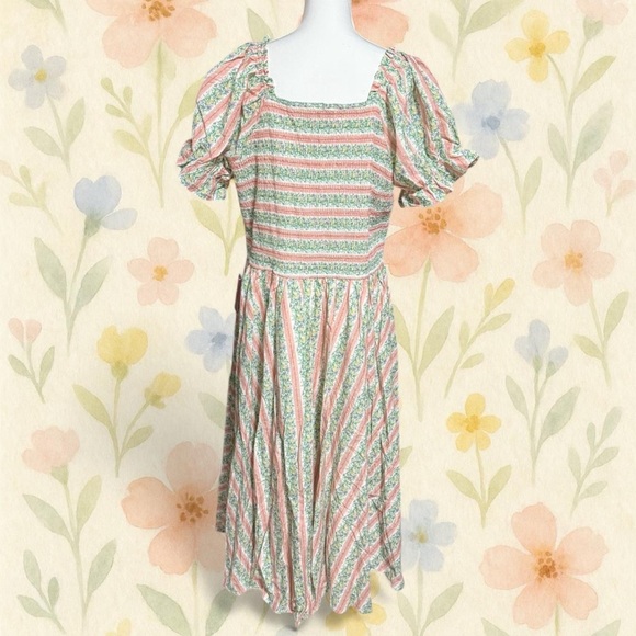 Ivy City Co Teagan Dress 2X NWT Puff Sleeve Floral Stripe Romantic Cottagecore - Picture 5 of 6